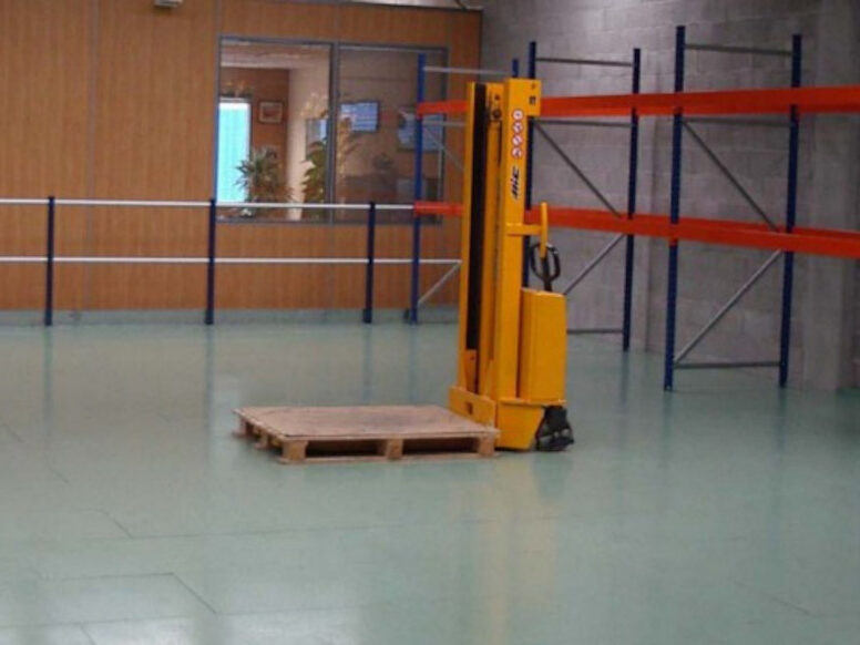 Painted chipboard decking floor